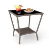 PPL Square Outdoor Patio Side Table with Glass Top - Durable Rattan & Metal Frame, Compact Wicker End Table with Storage Shelf for Garden, Balcony