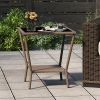 PPL Square Outdoor Patio Side Table with Glass Top - Durable Rattan & Metal Frame, Compact Wicker End Table with Storage Shelf for Garden, Balcony