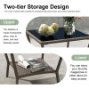 PPL Square Outdoor Patio Side Table with Glass Top - Durable Rattan & Metal Frame, Compact Wicker End Table with Storage Shelf for Garden, Balcony